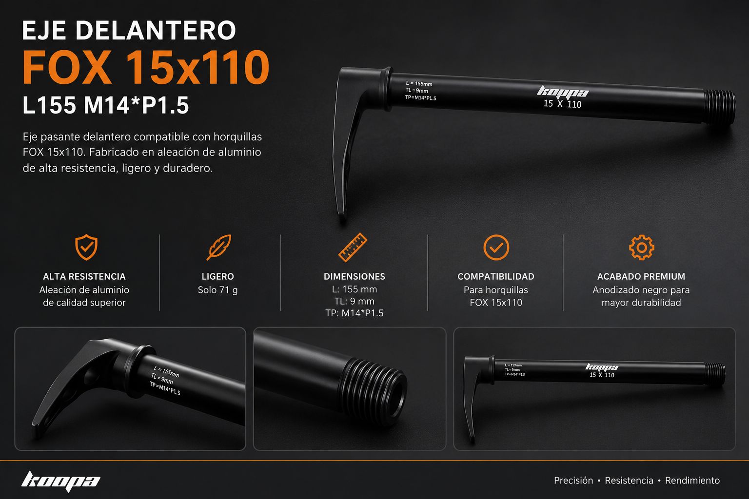 EJE PASANTE DELANTERO FOX 15x110 BOOST
