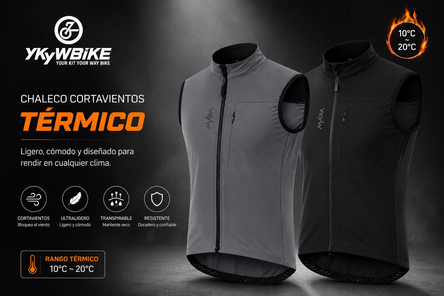 Chaleco Cortaviento Térmico calidad premium YKYWBIKE